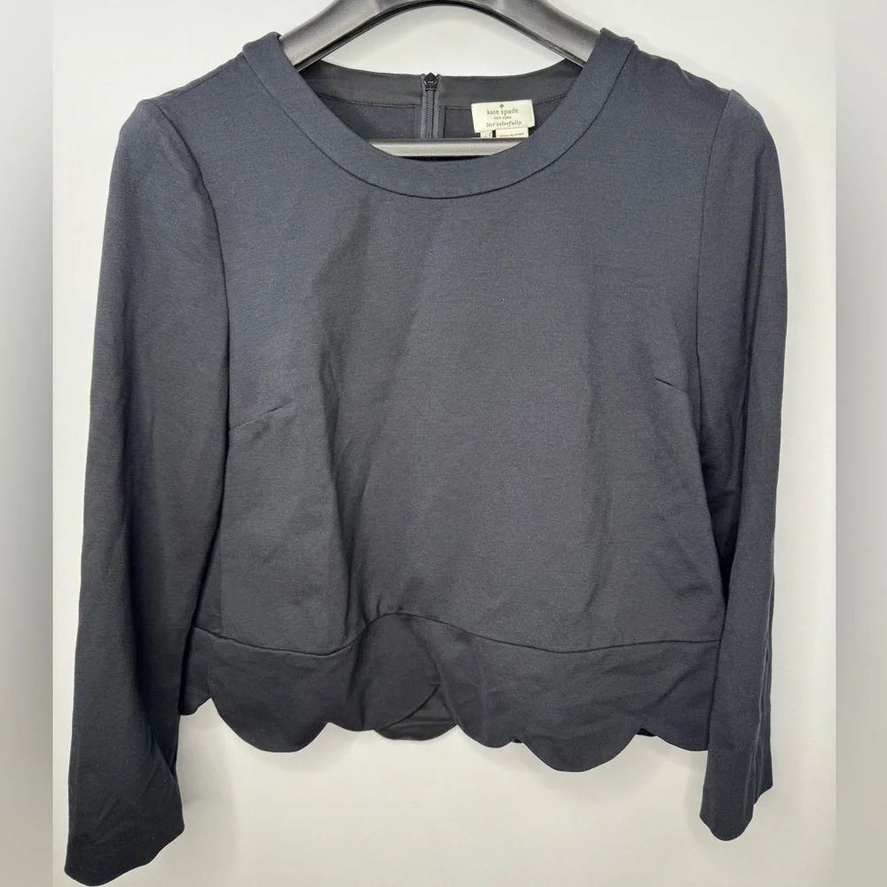 Kate Spade Balck Ponte Scallop Crop Top